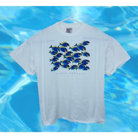 Vintage Santa Barabara California Tourism T-Shirt Fish Single Stitch Mens Sz 2XL - Picture 1 of 5